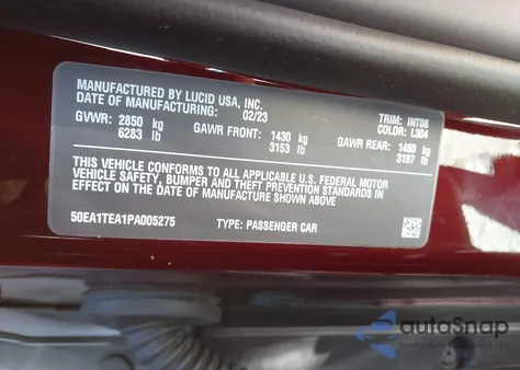 2023 Lucid Air Touring z USA, uszkodzony, nr VIN 50EA1TEA1PA005275